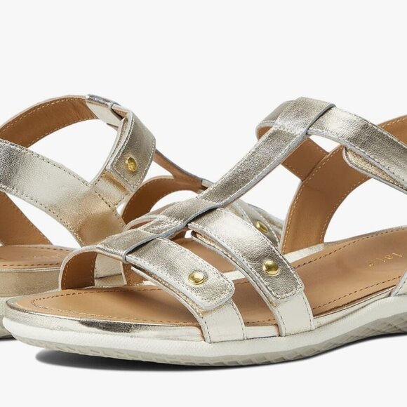 NEW David Tate Women's 9.5 Wide Gold Metallic Leather Strappy Open Toe Sandals - Picture 2 of 7